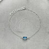 Pulsera Elegante 03.401.0003.07 Plata Rodinada, Diseño de Ojo Griego, con Cristal Topacio Azul, Pulido, Tono Plateado (Grosor 02 MM, 7 Pulgadas de Largo)