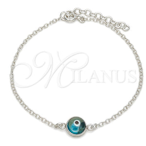 Pulsera Elegante 03.401.0003.07 Plata Rodinada, Diseño de Ojo Griego, con Cristal Topacio Azul, Pulido, Tono Plateado (Grosor 02 MM, 7 Pulgadas de Largo)