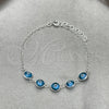 Pulsera Elegante 03.401.0004.07 Plata Rodinada, Diseño de Ojo Griego, con Cristal Topacio Azul, Pulido, Tono Plateado (Grosor 02 MM, 7 Pulgadas de Largo)