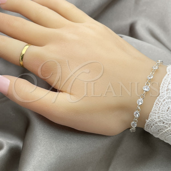 Pulsera Elegante 03.401.0006.07 Plata Rodinada, con Zirconia Cubica Blanca, Pulido, Tono Plateado (Grosor 02 MM, 7 Pulgadas de Largo)