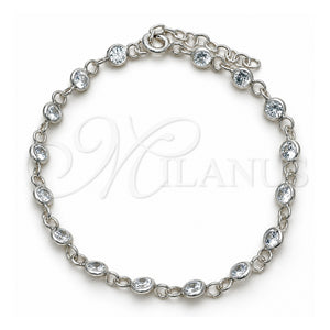 Pulsera Elegante 03.401.0006.07 Plata Rodinada, con Zirconia Cubica Blanca, Pulido, Tono Plateado (Grosor 02 MM, 7 Pulgadas de Largo)