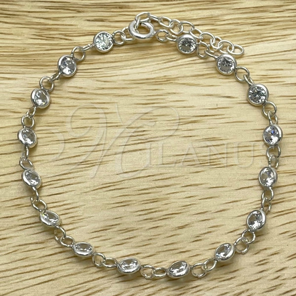 Pulsera Elegante 03.401.0006.07 Plata Rodinada, con Zirconia Cubica Blanca, Pulido, Tono Plateado (Grosor 02 MM, 7 Pulgadas de Largo)