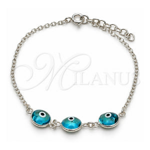 Pulsera Elegante 03.401.0007.07 Plata Rodinada, Diseño de Ojo Griego, con Cristal Topacio Azul, Pulido, Tono Plateado (Grosor 02 MM, 7 Pulgadas de Largo)