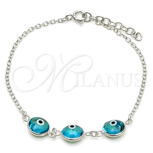 Pulsera Elegante 03.401.0007.07 Plata Rodinada, Diseño de Ojo Griego, con Cristal Topacio Azul, Pulido, Tono Plateado (Grosor 02 MM, 7 Pulgadas de Largo)
