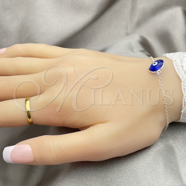 Pulsera Elegante 03.401.0008.07 Plata Rodinada, Diseño de Ojo Griego, con Cristal Blue Shade, Pulido, Tono Plateado (Grosor 02 MM, 7 Pulgadas de Largo)