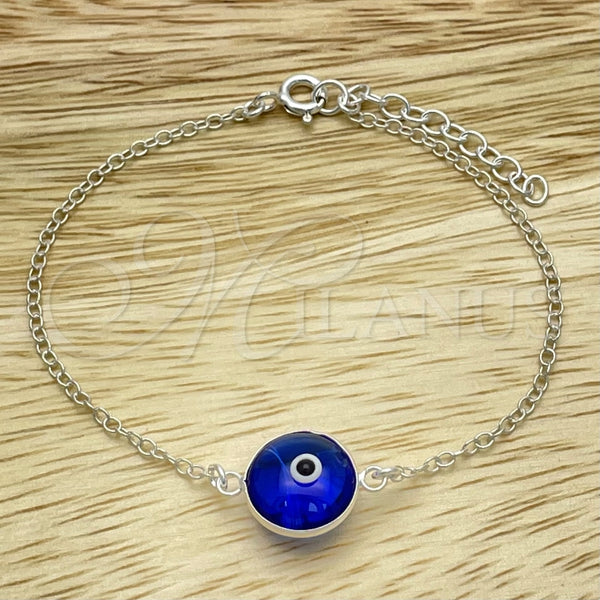 Pulsera Elegante 03.401.0008.07 Plata Rodinada, Diseño de Ojo Griego, con Cristal Blue Shade, Pulido, Tono Plateado (Grosor 02 MM, 7 Pulgadas de Largo)