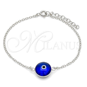 Pulsera Elegante 03.401.0008.07 Plata Rodinada, Diseño de Ojo Griego, con Cristal Blue Shade, Pulido, Tono Plateado (Grosor 02 MM, 7 Pulgadas de Largo)