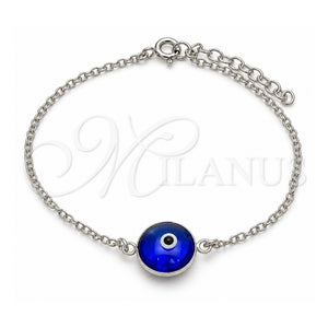 Pulsera Elegante 03.401.0008.07 Plata Rodinada, Diseño de Ojo Griego, con Cristal Blue Shade, Pulido, Tono Plateado (Grosor 02 MM, 7 Pulgadas de Largo)