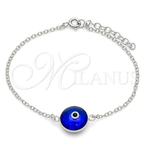 Pulsera Elegante 03.401.0008.07 Plata Rodinada, Diseño de Ojo Griego, con Cristal Blue Shade, Pulido, Tono Plateado (Grosor 02 MM, 7 Pulgadas de Largo)