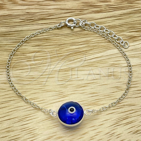Pulsera Elegante 03.401.0008.07 Plata Rodinada, Diseño de Ojo Griego, con Cristal Blue Shade, Pulido, Tono Plateado (Grosor 02 MM, 7 Pulgadas de Largo)