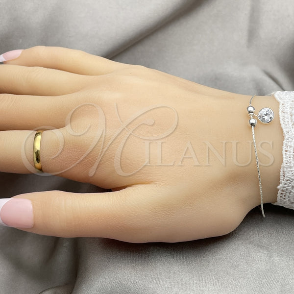Pulsera Elegante 03.401.0009.07 Plata Rodinada, Diseño de Bola, con Zirconia Cubica Blanca, Pulido, Tono Plateado (Grosor 04 MM, 7 Pulgadas de Largo)