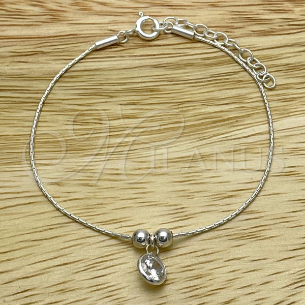 Pulsera Elegante 03.401.0009.07 Plata Rodinada, Diseño de Bola, con Zirconia Cubica Blanca, Pulido, Tono Plateado (Grosor 04 MM, 7 Pulgadas de Largo)