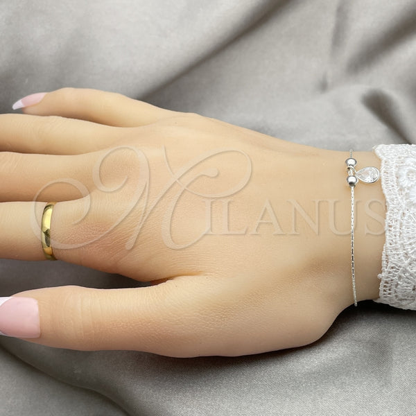 Pulsera Elegante 03.401.0011.07 Plata Rodinada, Diseño de Bola y Gota, con Zirconia Cubica Blanca, Pulido, Tono Plateado (Grosor 04 MM, 7 Pulgadas de Largo)