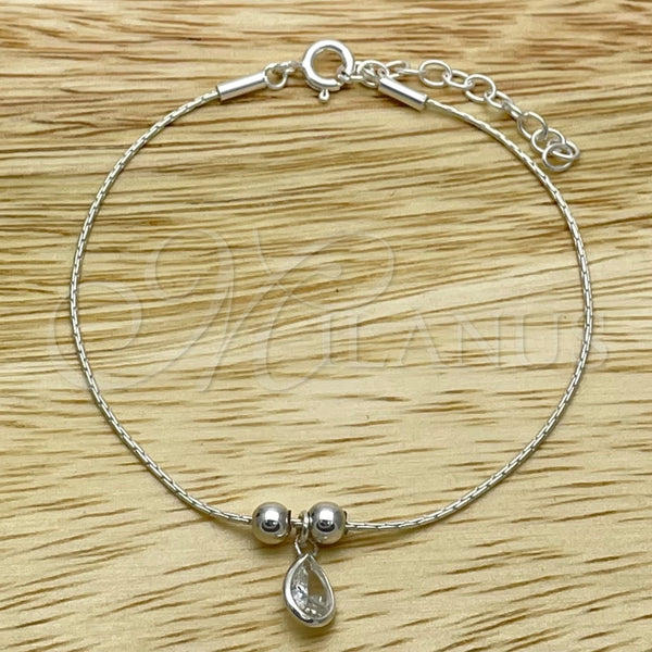 Pulsera Elegante 03.401.0011.07 Plata Rodinada, Diseño de Bola y Gota, con Zirconia Cubica Blanca, Pulido, Tono Plateado (Grosor 04 MM, 7 Pulgadas de Largo)