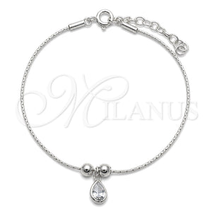 Pulsera Elegante 03.401.0011.07 Plata Rodinada, Diseño de Bola y Gota, con Zirconia Cubica Blanca, Pulido, Tono Plateado (Grosor 04 MM, 7 Pulgadas de Largo)