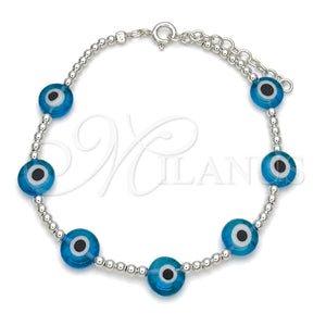 Pulsera Elegante 03.401.0013.07 Plata Rodinada, Diseño de Bola y Ojo Griego, con Cristal Turquoise, Pulido, Tono Plateado (Grosor 02 MM, 7 Pulgadas de Largo)
