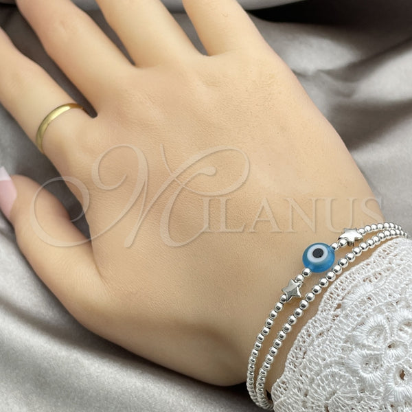 Pulsera Elegante 03.401.0014.07 Plata Rodinada, Diseño de Bola y Ojo Griego, con Cristal Topacio Azul, Pulido, Tono Plateado (Grosor 02 MM, 7 Pulgadas de Largo)
