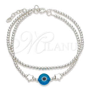 Pulsera Elegante 03.401.0014.07 Plata Rodinada, Diseño de Bola y Ojo Griego, con Cristal Topacio Azul, Pulido, Tono Plateado (Grosor 02 MM, 7 Pulgadas de Largo)