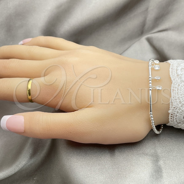 Pulsera Elegante 03.401.0016.07 Plata Rodinada, Diseño de Bola, con Zirconia Cubica Blanca, Pulido, Tono Plateado (Grosor 02 MM, 7 Pulgadas de Largo)