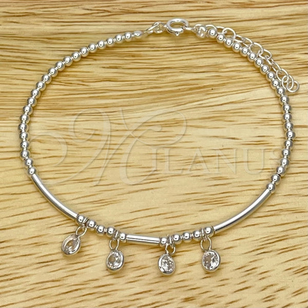 Pulsera Elegante 03.401.0016.07 Plata Rodinada, Diseño de Bola, con Zirconia Cubica Blanca, Pulido, Tono Plateado (Grosor 02 MM, 7 Pulgadas de Largo)