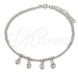 Pulsera Elegante 03.401.0016.07 Plata Rodinada, Diseño de Bola, con Zirconia Cubica Blanca, Pulido, Tono Plateado (Grosor 02 MM, 7 Pulgadas de Largo)
