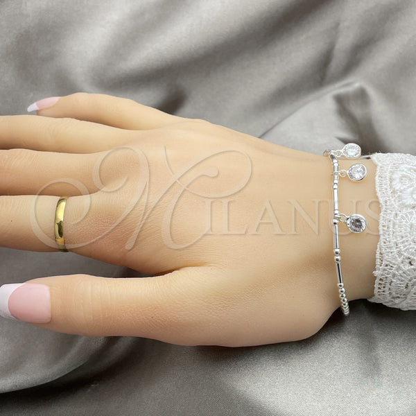 Pulsera Elegante 03.401.0017.07 Plata Rodinada, Diseño de Bola, con Zirconia Cubica Blanca, Pulido, Tono Plateado (Grosor 02 MM, 7 Pulgadas de Largo)