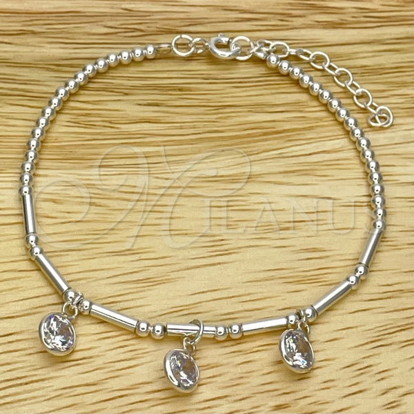 Pulsera Elegante 03.401.0017.07 Plata Rodinada, Diseño de Bola, con Zirconia Cubica Blanca, Pulido, Tono Plateado (Grosor 02 MM, 7 Pulgadas de Largo)