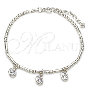 Pulsera Elegante 03.401.0017.07 Plata Rodinada, Diseño de Bola, con Zirconia Cubica Blanca, Pulido, Tono Plateado (Grosor 02 MM, 7 Pulgadas de Largo)