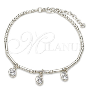 Pulsera Elegante 03.401.0017.07 Plata Rodinada, Diseño de Bola, con Zirconia Cubica Blanca, Pulido, Tono Plateado (Grosor 02 MM, 7 Pulgadas de Largo)