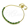 Pulsera Bolo Ajustable 03.341.0186.3.10 Oro Laminado, Diseño de Baguette, con Verde Zirconia Cubica, Pulido, Tono Dorado (01 MM Thickness, 10 Inches Length)
