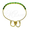 Pulsera Bolo Ajustable 03.341.0186.3.10 Oro Laminado, Diseño de Baguette, con Verde Zirconia Cubica, Pulido, Tono Dorado (01 MM Thickness, 10 Inches Length)