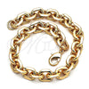 Tobillera Básica 04.63.1415.10 Oro Laminado, Diseño de Rolo, Pulido, Tono Dorado (09 MM Thickness, 10 Inches Length)