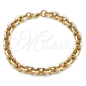 Tobillera Básica 04.63.1415.10 Oro Laminado, Diseño de Rolo, Pulido, Tono Dorado (09 MM Thickness, 10 Inches Length)