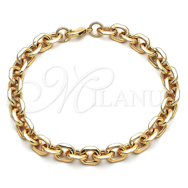 Tobillera Básica 04.63.1415.10 Oro Laminado, Diseño de Rolo, Pulido, Tono Dorado (09 MM Thickness, 10 Inches Length)