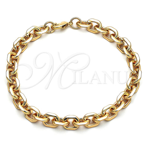 Tobillera Básica 04.63.1415.10 Oro Laminado, Diseño de Rolo, Pulido, Tono Dorado (09 MM Thickness, 10 Inches Length)