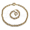 Collar y Pulsera 06.63.0266 Oro Laminado, Diseño de Rolo, Pulido, Tono Dorado