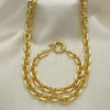Collar y Pulsera 06.63.0266 Oro Laminado, Diseño de Rolo, Pulido, Tono Dorado