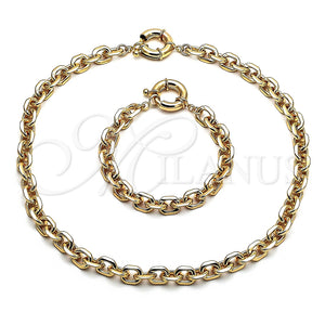 Collar y Pulsera 06.63.0266 Oro Laminado, Diseño de Rolo, Pulido, Tono Dorado