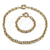 Collar y Pulsera 06.63.0266 Oro Laminado, Diseño de Rolo, Pulido, Tono Dorado