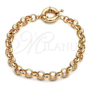 Tobillera Básica 03.319.0007.10 Oro Laminado, Diseño de Rolo, Pulido, Tono Dorado (09 MM Thickness, 10 Inches Length)