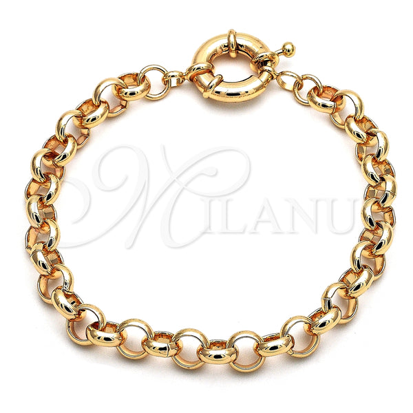 Tobillera Básica 03.319.0007.10 Oro Laminado, Diseño de Rolo, Pulido, Tono Dorado (09 MM Thickness, 10 Inches Length)