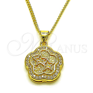 Collares con Dije 04.156.0467.18 Oro Laminado, Diseño de Estrella y Flor, con Blanca Micro Pave, Pulido, Tono Dorado (02 MM Thickness, 18 Inches Length)