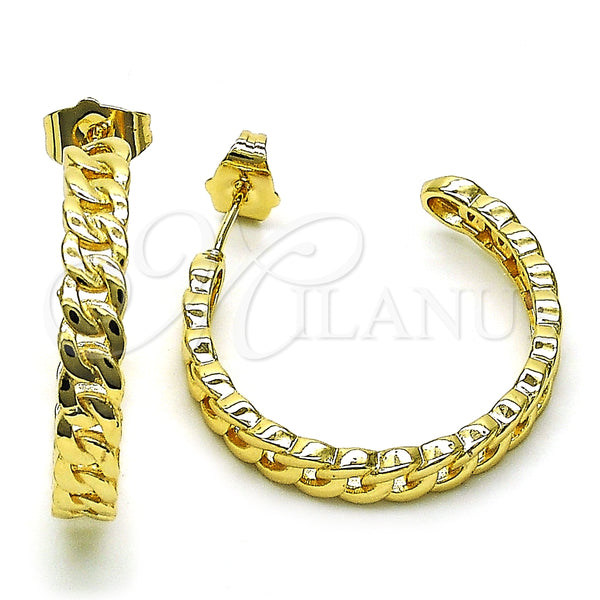 Argolla Mediana 02.210.0751.30 Oro Laminado, Diseño de Cubana, Pulido, Tono Dorado