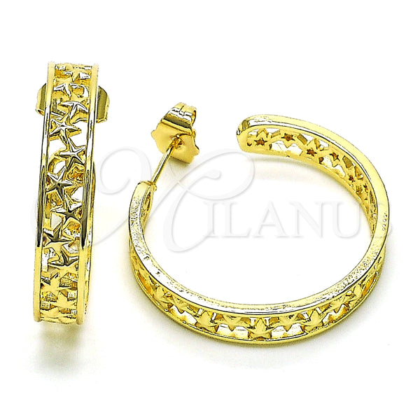 Argolla Mediana 02.210.0756.30 Oro Laminado, Diseño de Estrella, Pulido, Tono Dorado
