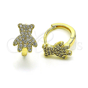 Argolla Huggie 02.210.0764.12 Oro Laminado, Diseño de Osito, con Blanca Micro Pave, Pulido, Tono Dorado