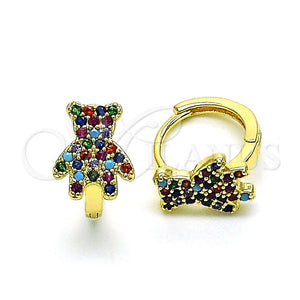 Argolla Huggie 02.210.0764.1.12 Oro Laminado, Diseño de Osito, con Multicolor Micro Pave, Pulido, Tono Dorado
