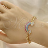 Pulsera Elegante 03.283.0254.07 Oro Laminado, Diseño de Cubana, con Multicolor Micro Pave, Pulido, Tono Dorado (05 MM Thickness, 7 Inches Length)