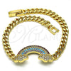 Pulsera Elegante 03.283.0254.07 Oro Laminado, Diseño de Cubana, con Multicolor Micro Pave, Pulido, Tono Dorado (05 MM Thickness, 7 Inches Length)