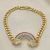 Pulsera Elegante 03.283.0254.07 Oro Laminado, Diseño de Cubana, con Multicolor Micro Pave, Pulido, Tono Dorado (05 MM Thickness, 7 Inches Length)