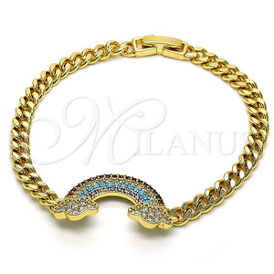 Pulsera Elegante 03.283.0254.07 Oro Laminado, Diseño de Cubana, con Multicolor Micro Pave, Pulido, Tono Dorado (05 MM Thickness, 7 Inches Length)
